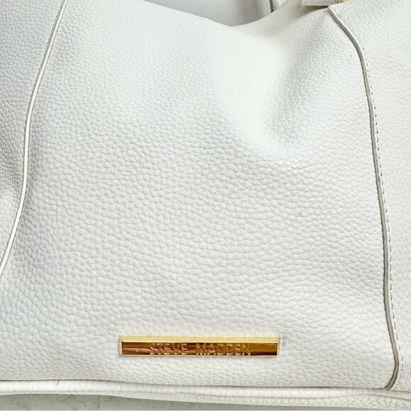 Steve Madden White Faux Leather Large Satchel Shoulder Bag Purse - Picture 3 of 13